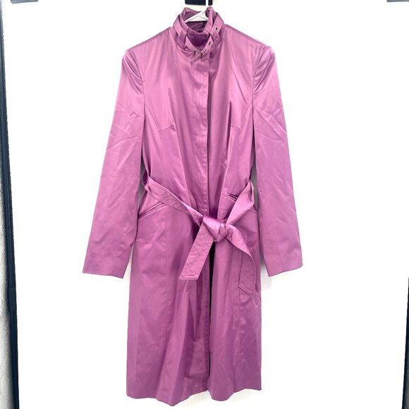 Gene Meyer Pink Satin Long Belted Trench Coat Women's 4 - Picture 1 of 7